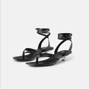Zara black leather kitten heel sandal